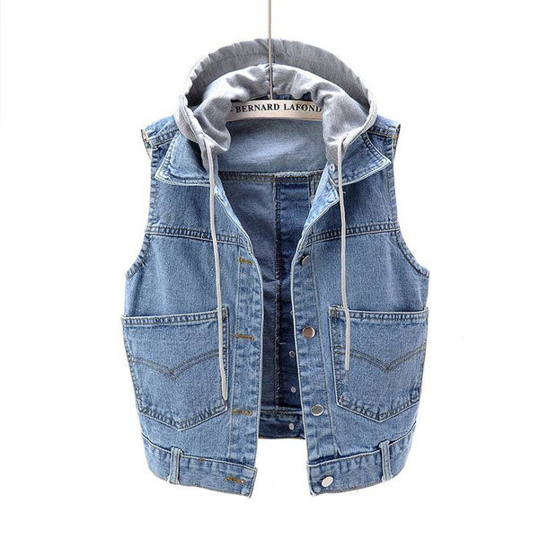 Kratki traper prsluk s kapuljačom i gumbima