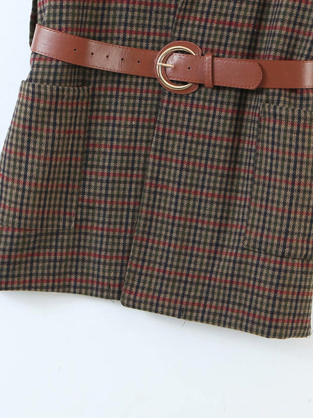 Σλιμ μοντέλο καρό γιλέκο με ζώνη κατάλληλο για την άνοιξη και το φθινόπωρο