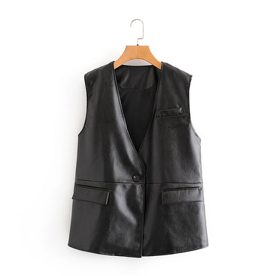 Γιλέκο από μοντέρνο γυναικείο από έκο δέρμα με τσέπες