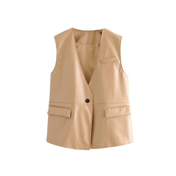 Γιλέκο από μοντέρνο γυναικείο από έκο δέρμα με τσέπες