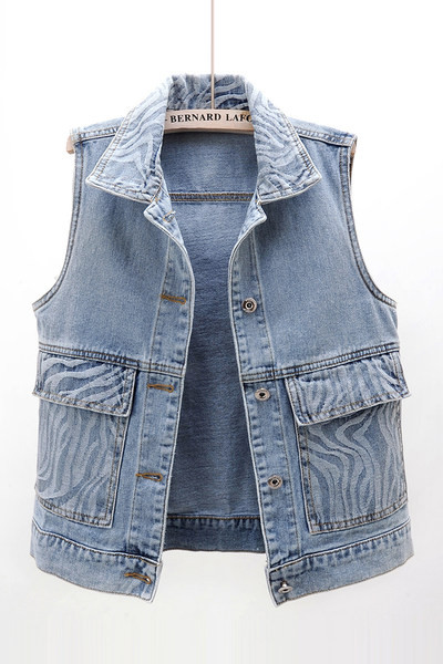 Ženski teksas prsluk plave boje sa džepovima