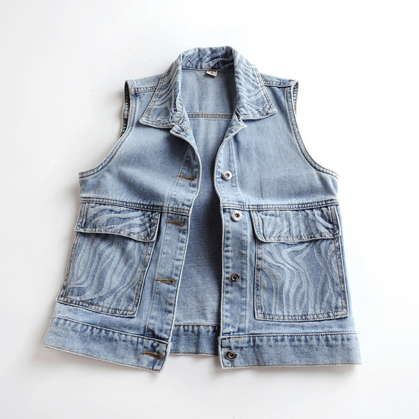 Ženski teksas prsluk plave boje sa džepovima