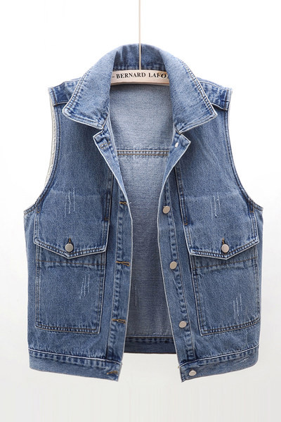 Γυναικείο γιλέκο τζιν με κουμπιά