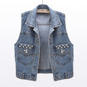 Ženski traper prsluk s ušicama i perlicama