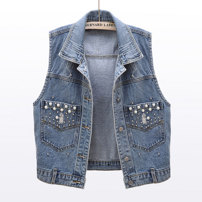 Ženski traper prsluk s ušicama i perlicama