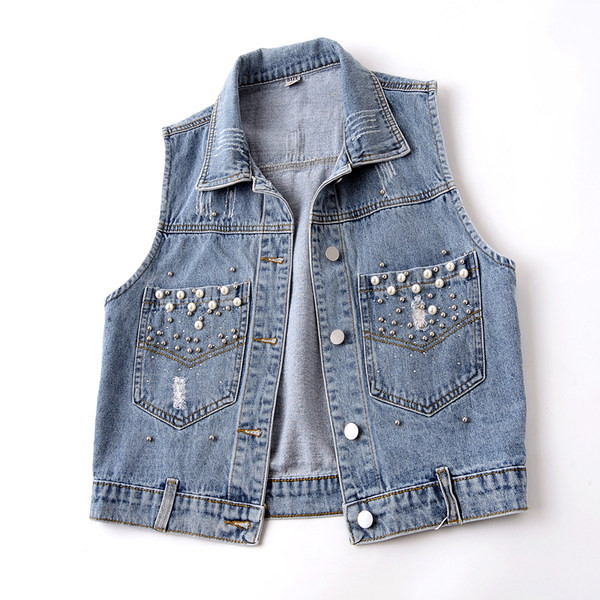 Ženski traper prsluk s ušicama i perlicama