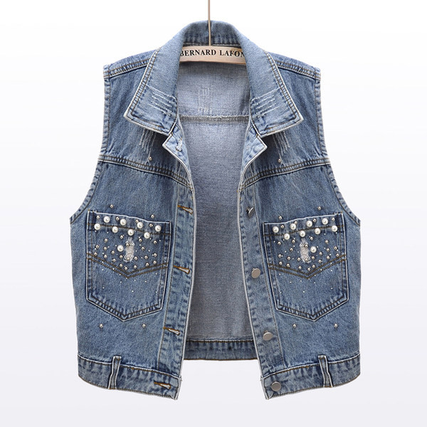 Ženski traper prsluk s ušicama i perlicama