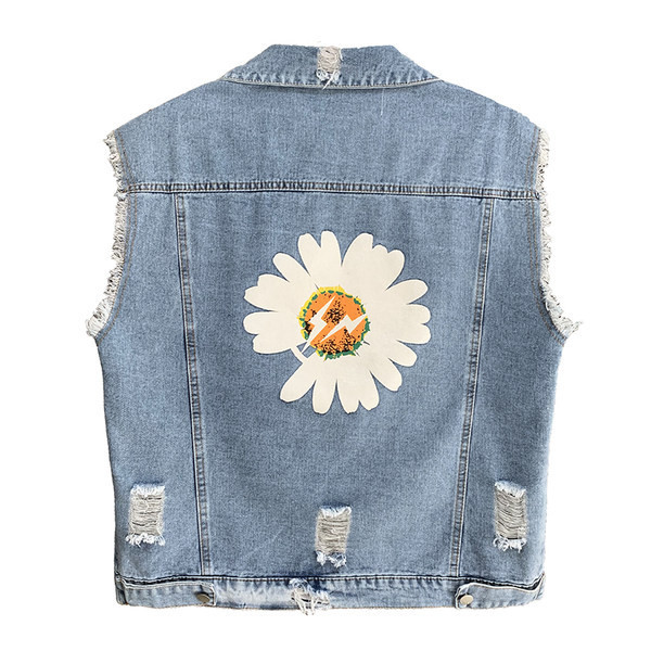 Γυναικείο casual γιλέκο με απλικέ στην πλάτη και σχισμένα μοτίβα