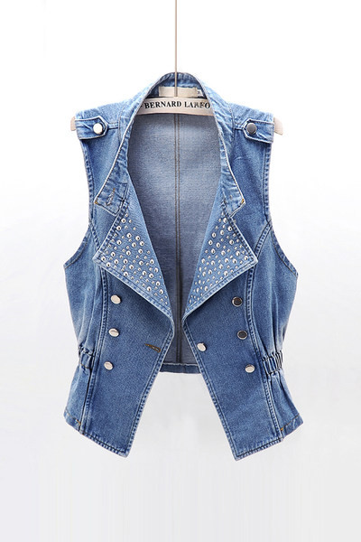 Γυναικείο γιλέκο τζιν με τρουξ και ελαστικό