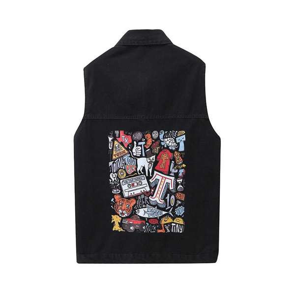 Sieviešu veste ar krāsainu rakstu un pogām melnā un zilā krāsā