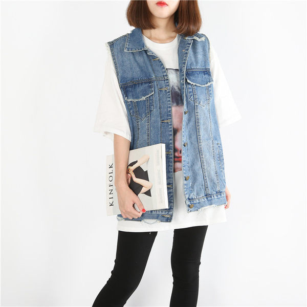 Ženski dugi prsluk s džepovima i gumbima