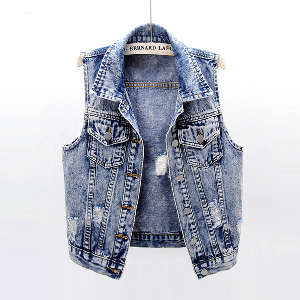 Ženski traper prsluk s džepovima i gumbima