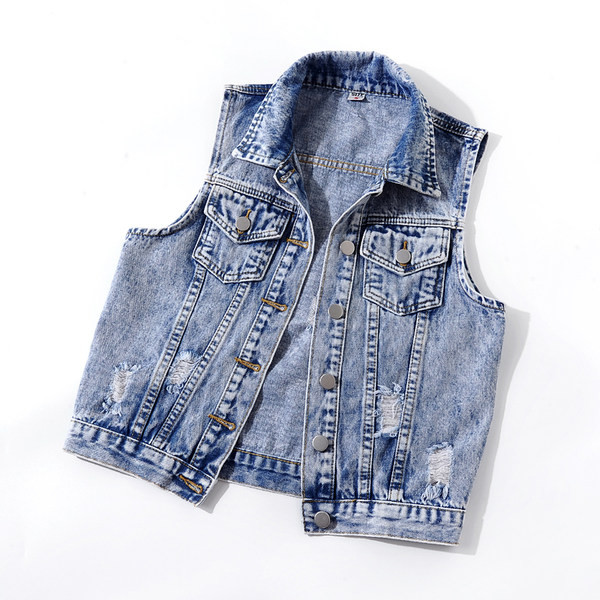 Ženski traper prsluk s džepovima i gumbima