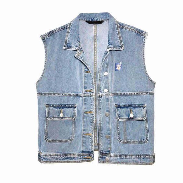 Ležeran ženski traper prsluk s gumbima u plavoj i boji