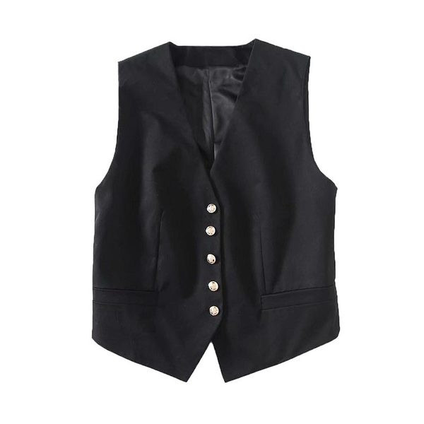 Γυναικείο γιλέκο casual με λαιμόκοψη και κουμπιά