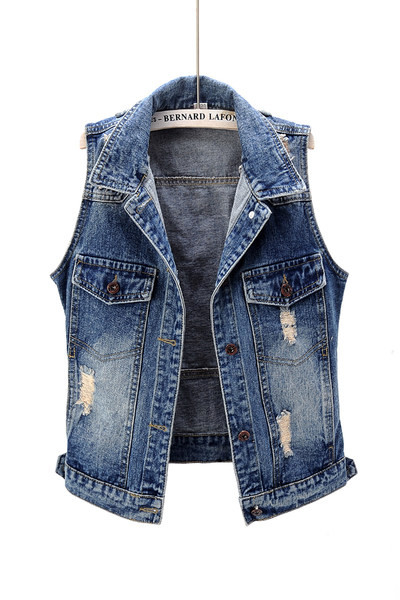 Γυναικείο γιλέκο τζιν με σκισμένο στοιχείο σε μπλε χρώμα
