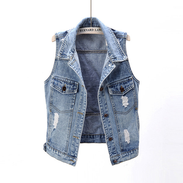 Γυναικείο γιλέκο τζιν με σκισμένο στοιχείο σε μπλε χρώμα