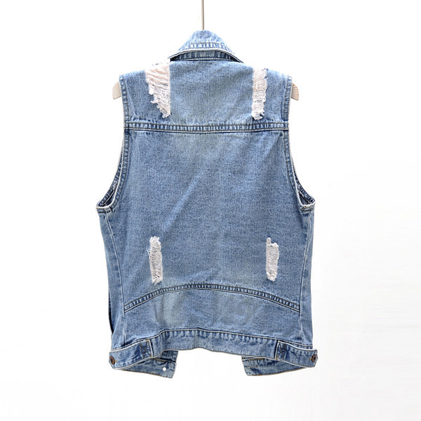 Γυναικείο γιλέκο τζιν με σκισμένο στοιχείο σε μπλε χρώμα