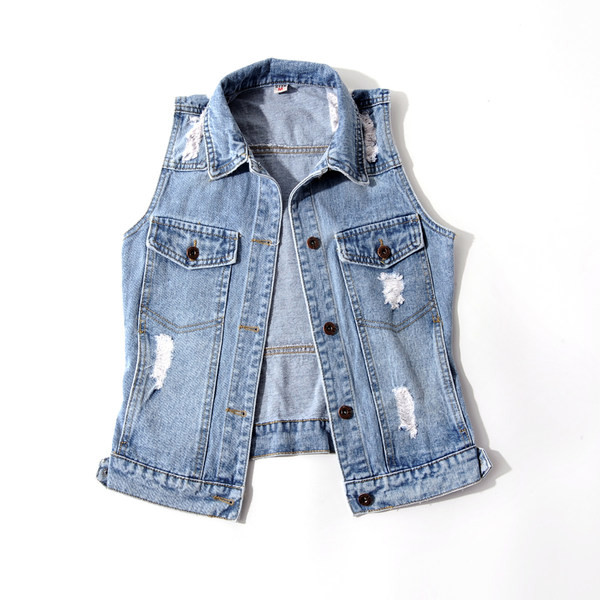 Γυναικείο γιλέκο τζιν με σκισμένο στοιχείο σε μπλε χρώμα