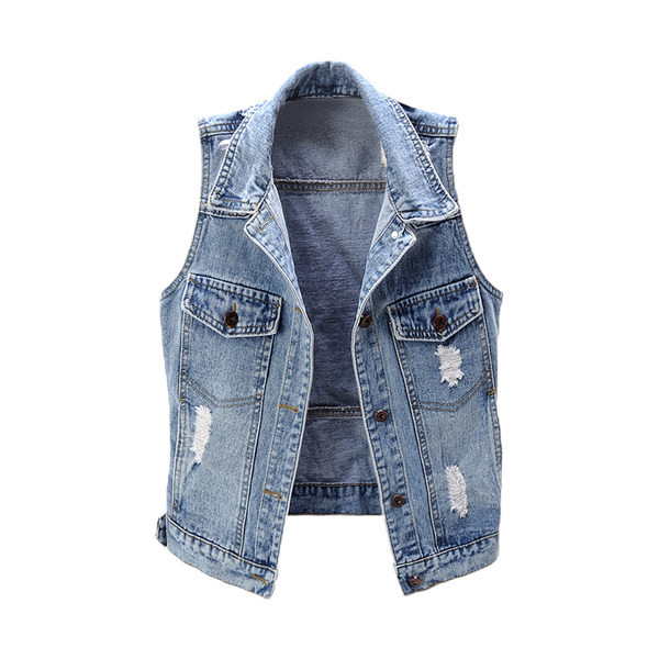 Γυναικείο γιλέκο τζιν με σκισμένο στοιχείο σε μπλε χρώμα