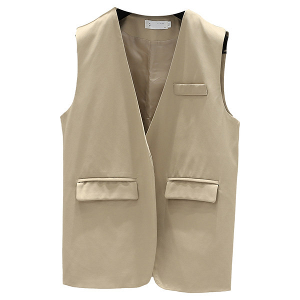 Γυναικείο μοντέρνο γιλέκο με λαιμόκοψη και κουμπί