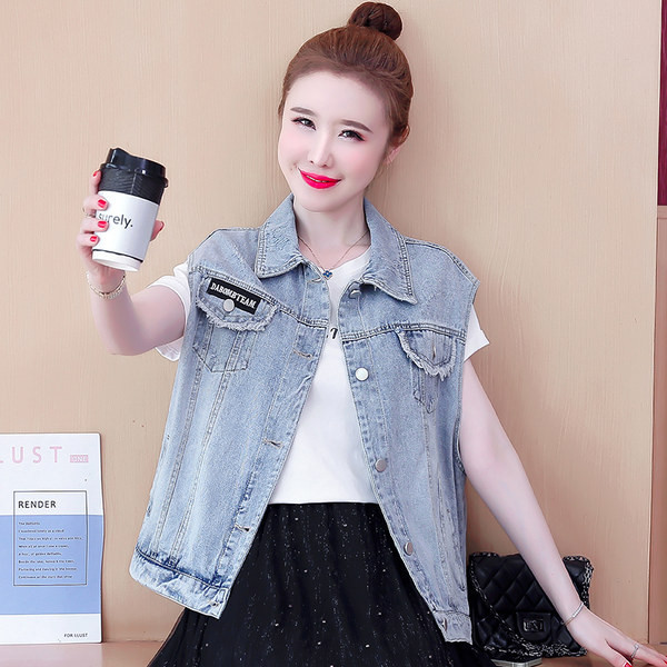 Ležerni traper ženski prsluk s gumbima u plavoj boji