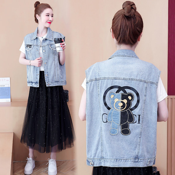 Ležerni traper ženski prsluk s gumbima u plavoj boji