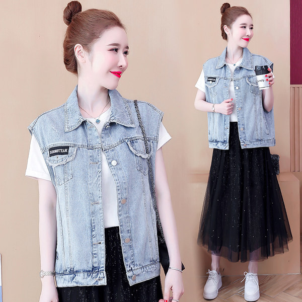 Ležerni traper ženski prsluk s gumbima u plavoj boji