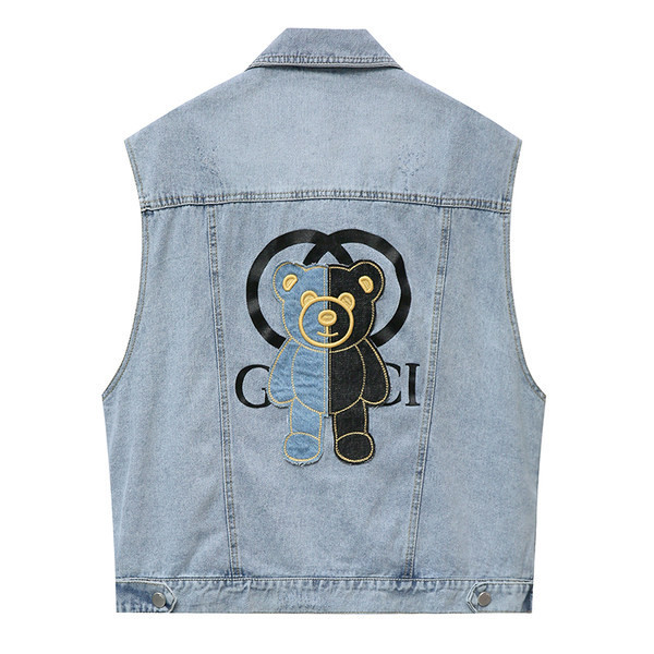 Ležerni traper ženski prsluk s gumbima u plavoj boji