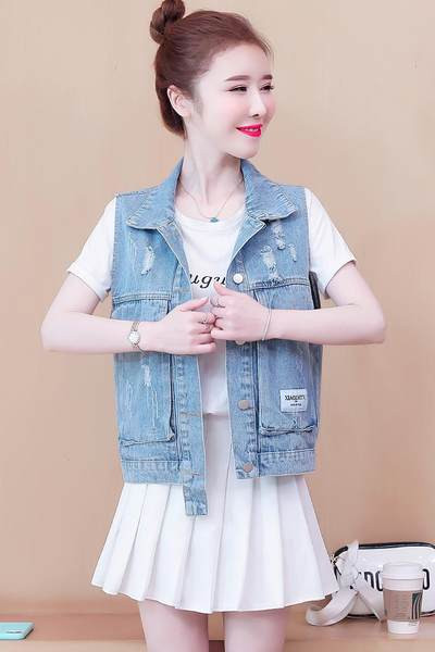 Ženski traper prsluk u dvije boje na gumbe