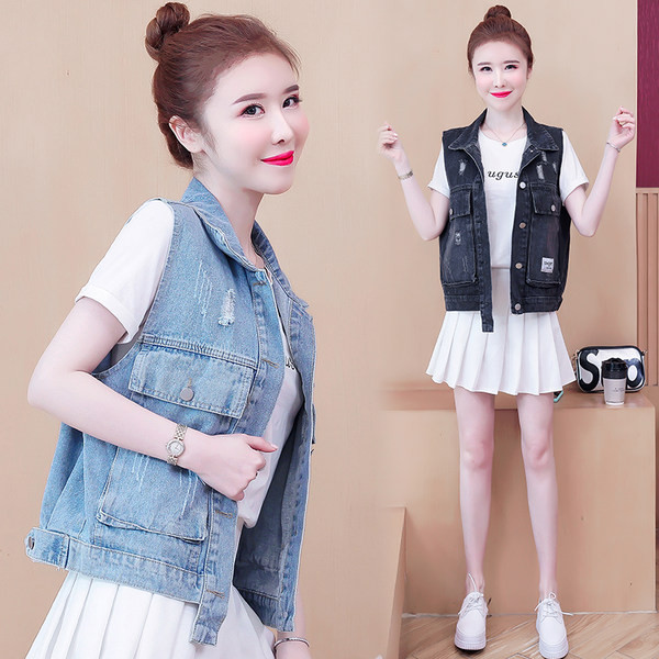 Ženski traper prsluk u dvije boje na gumbe