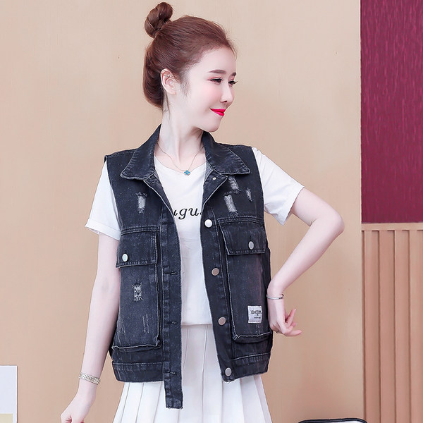 Ženski traper prsluk u dvije boje na gumbe