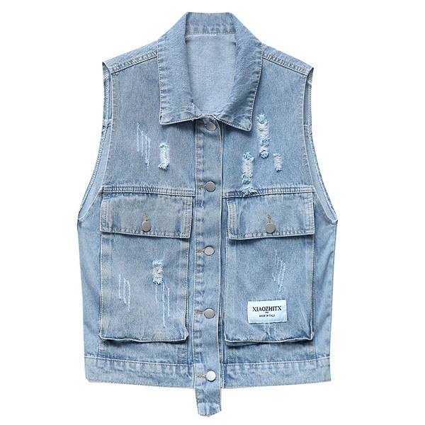 Ženski traper prsluk u dvije boje na gumbe