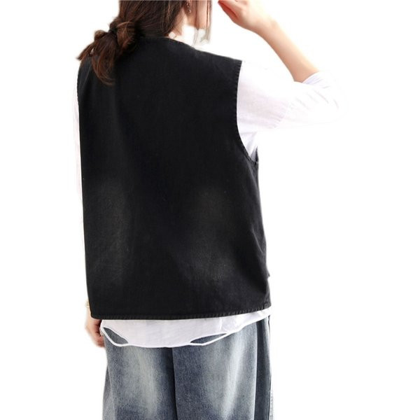 Ženski casual traper prsluk u crnoj boji