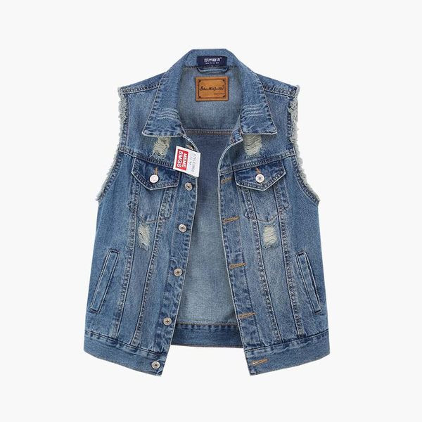 Νέο μοντέλο γυναικείο τζιν γιλέκο  με σκισμένα μοτίβα και τσέπες