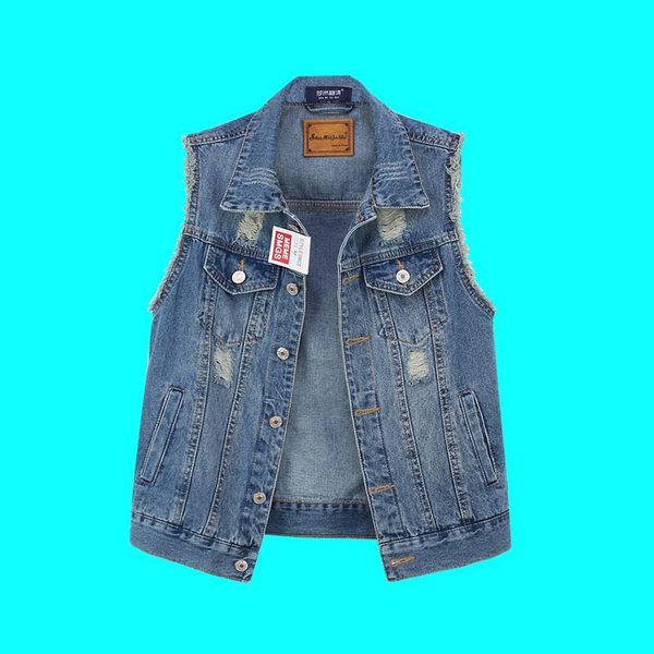 Νέο μοντέλο γυναικείο τζιν γιλέκο  με σκισμένα μοτίβα και τσέπες