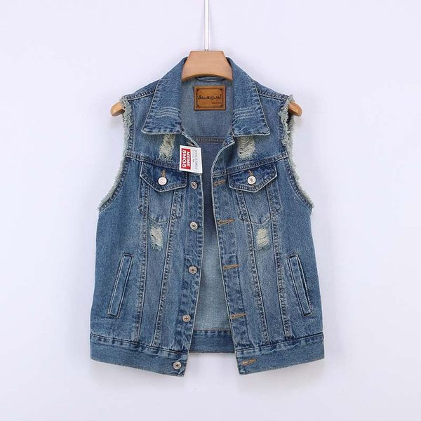 Νέο μοντέλο γυναικείο τζιν γιλέκο  με σκισμένα μοτίβα και τσέπες