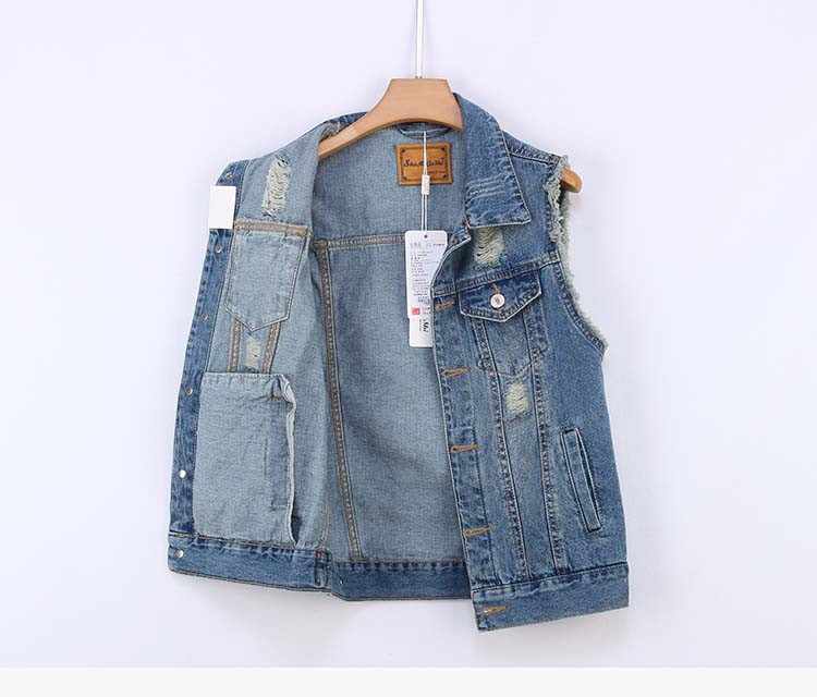 Νέο μοντέλο γυναικείο τζιν γιλέκο  με σκισμένα μοτίβα και τσέπες