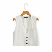 Kratki krojeni prsluk s gumbima i špic izrezom