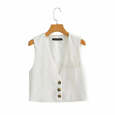 Kratki krojeni prsluk s gumbima i špic izrezom