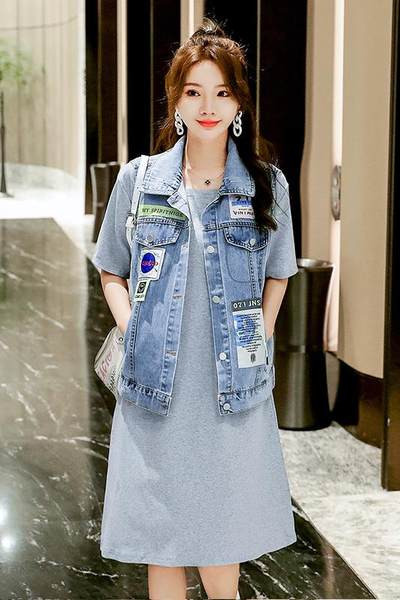 Ženski casual prsluk s gumbima i printom