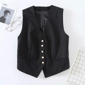 Sieviešu pieguļoša veste ar špica kakla izgriezumu un pogām