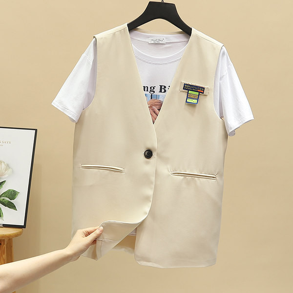 Ženski casual prsluk sa špic izrezom i amblemom