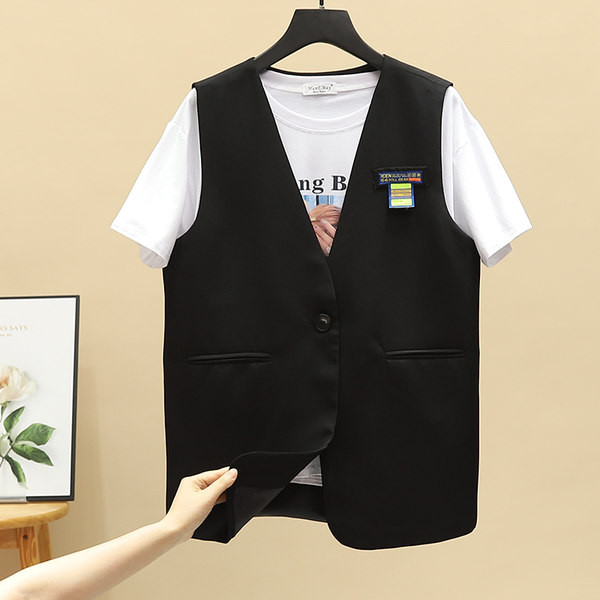 Ženski casual prsluk sa špic izrezom i amblemom