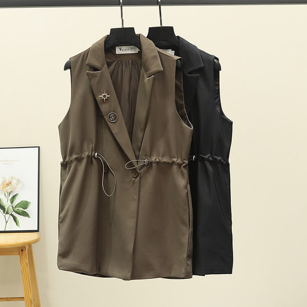 Ženski dugi prsluk s vezicama i metalnim elementima