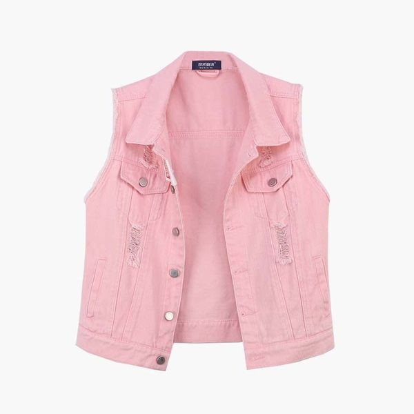 Moderna sieviešu džinsa veste ar metāla dambreti rozā un zaļā krāsā