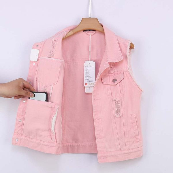 Moderna sieviešu džinsa veste ar metāla dambreti rozā un zaļā krāsā