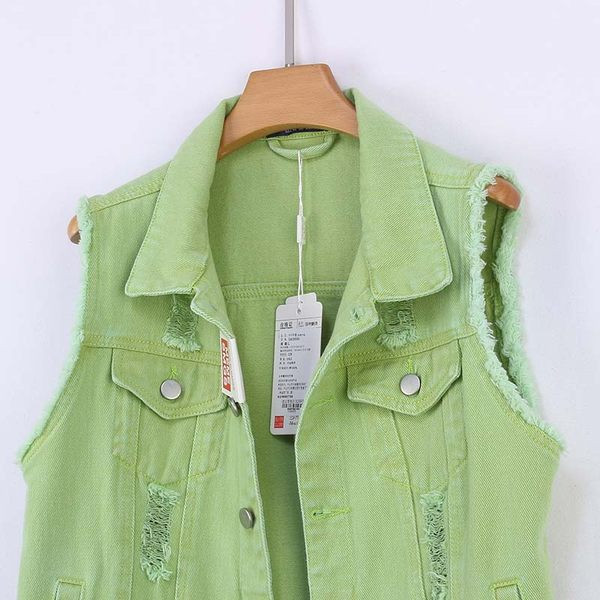 Moderna sieviešu džinsa veste ar metāla dambreti rozā un zaļā krāsā