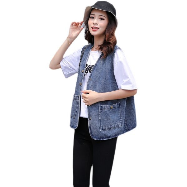 Γυναικείο γιλέκο με τσέπες και κουμπιά σε μπλε χρώμα