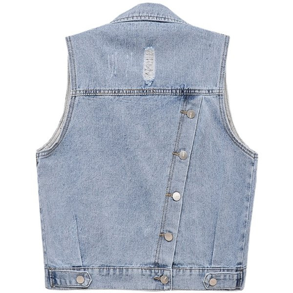 Ženski traper prsluk sa gumbima na leđima - plava boja